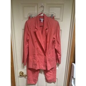 Sarah Taylor Collections Linen Blend Two-Piece Suit Set Size 7/8 Coral Salmon